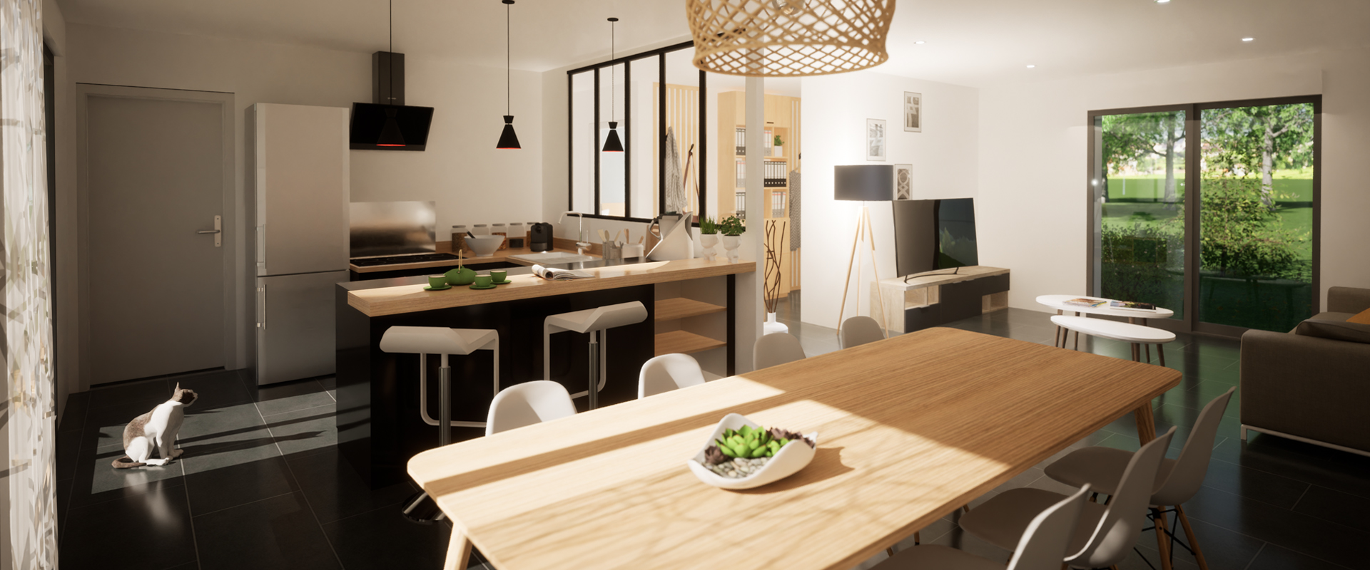 Rendu 3D réaliste intérieur d'une maison individuelle
